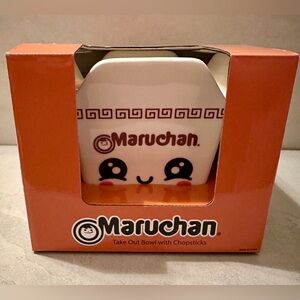 Maruchan Ramen Noodle Bowl & Chopsticks Take Out Happy Face Ceramic New in box